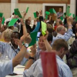 Delegates to the second ACT General Alliance assembly in Punta Cana cast their votes. Photo: Simon Chambers
